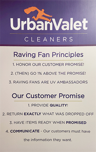 Photo of Urban Valet "Raving Fan Principles" sign
